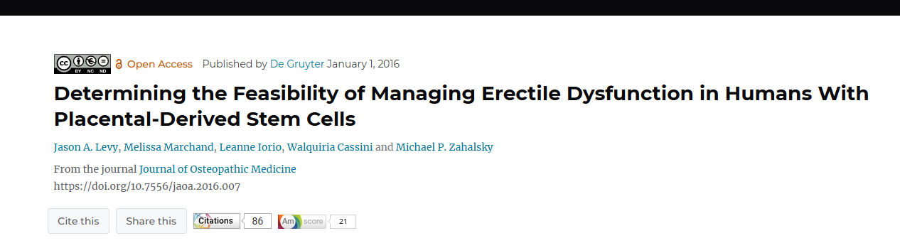 確定利用胎盤干細胞治療人類勃起功能障礙的可行性