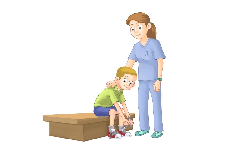 治療師幫助腦性癱瘓患者進(jìn)行日常活動。?