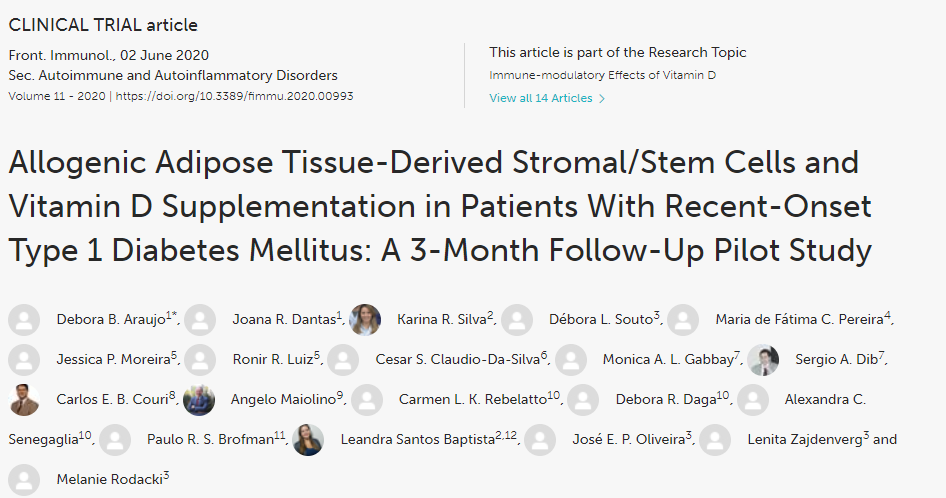 干細(xì)胞和維生素D補充劑在新發(fā)1型糖尿病患者中的應(yīng)用：一項為期3個月的后續(xù)試點研究