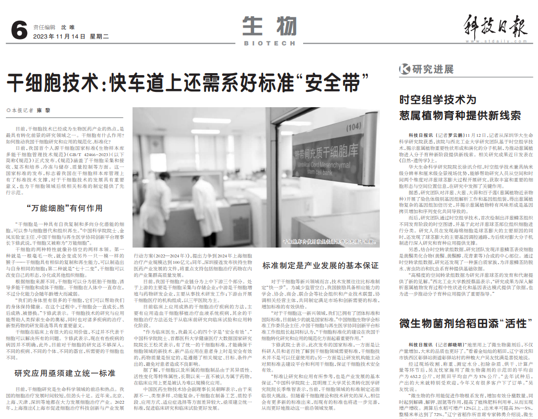 科技日報 | 干細胞技術：快車道上還需系好標準“安全帶”