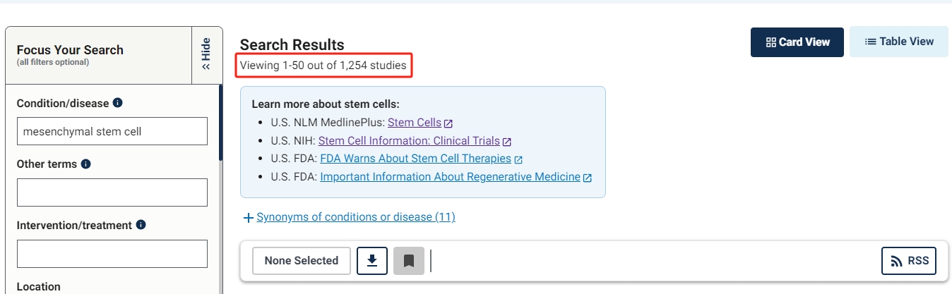 全球已有1254項(xiàng)臨床試驗(yàn)使用MSC療法