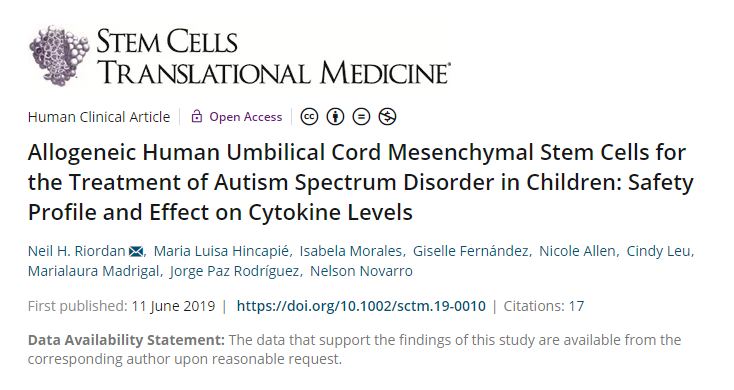 同種異體人臍帶間充質干細胞治療兒童自閉癥譜系障礙：安全性和對細胞因子水平的影響