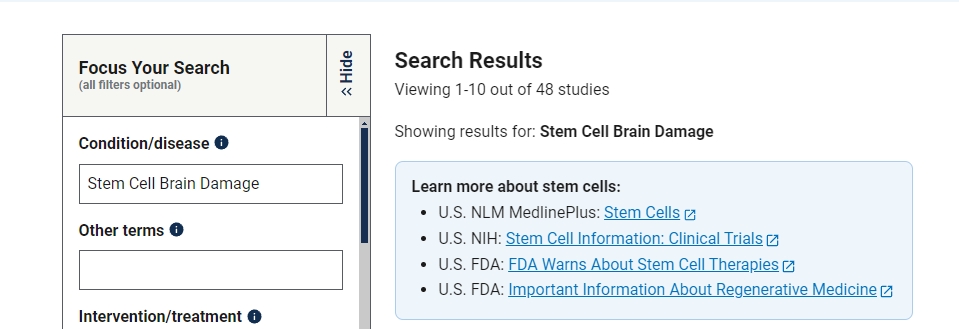 干細胞治療腦損傷的臨床研究項目有48項。其中已完成的有18項。
