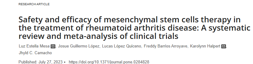 《間充質干細胞治療類風濕關節炎疾病的安全性和有效性：臨床試驗的系統評價和薈萃分析》