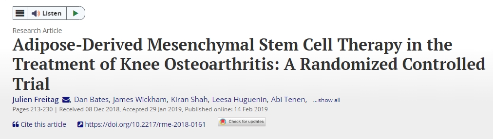 脂肪間充質干細胞療法治療膝關節骨關節炎：一項隨機對照試驗