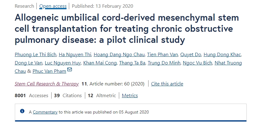 同種異體臍帶間充質(zhì)干細(xì)胞移植治療慢性阻塞性肺病：一項(xiàng)初步臨床研究