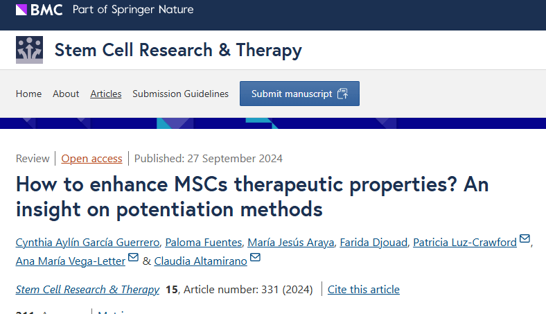 2024年9月27日，圣地亞哥洛斯安第斯大學在國際期刊《Stem Cell Research and Therapy》上發布了一篇《如何增強間充質干細胞的治療特性？深入了解增強方法》的研究結果。