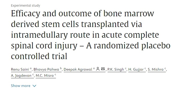 骨髓干細胞經(jīng)髓內(nèi)移植治療急性完全性脊髓損傷的療效和結果——一項隨機安慰劑對照試驗