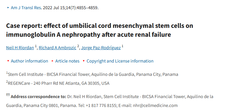 《病例報告：臍帶間充質干細胞治療急性腎衰竭后免疫球蛋白A腎病》