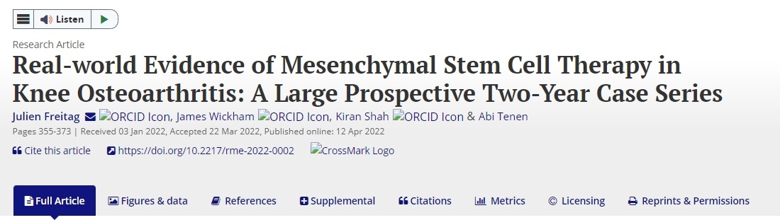間充質干細胞治療膝骨關節炎的真實世界證據：一項為期兩年的大型前瞻性病例系列