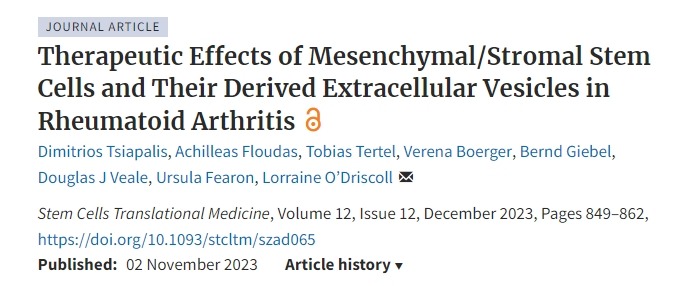 間充質/基質干細胞及其衍生的細胞外囊泡對類風濕關節炎的治療作用