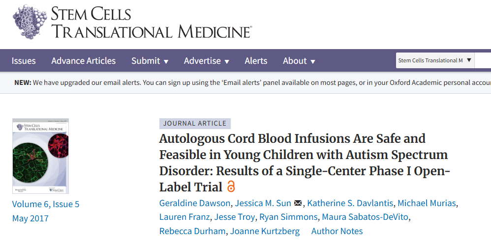 自體臍帶血輸注對患有自閉癥譜系障礙的幼兒來說是安全可行的：單中心 I 期開放標簽試驗的結果