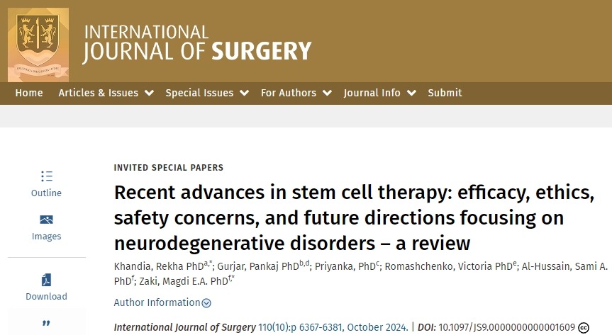 干細胞療法的最新進展：以神經退行性疾病為重點的療效、倫理、安全問題和未來方向-綜述