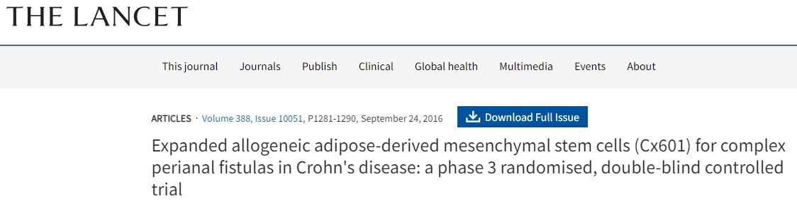 擴增同種異體脂肪間充質干細胞（Cx601）治療克羅恩病復雜肛周瘺：一項3期隨機雙盲對照試驗