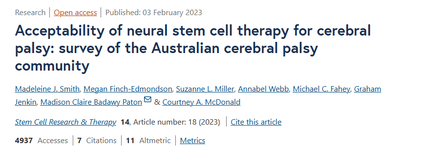 神經干細胞療法治療腦癱的可接受性：澳大利亞腦癱社區調查