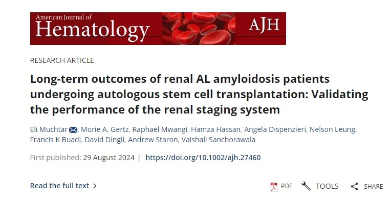 接受自體干細(xì)胞移植的腎AL淀粉樣變性患者的長(zhǎng)期結(jié)果：驗(yàn)證腎臟分期系統(tǒng)的性能