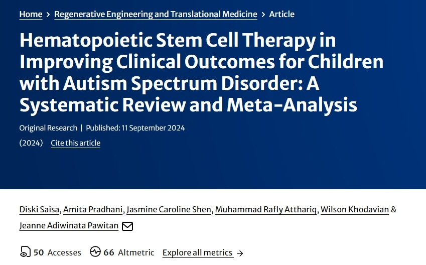 造血干細(xì)胞治療對(duì)改善自閉癥譜系障礙兒童臨床療效的影響 造血干細(xì)胞治療對(duì)改善自閉癥譜系障礙兒童臨床療效的影響