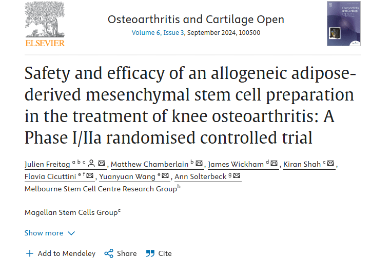 同種異體脂肪間充質干細胞制劑治療膝關節骨關節炎的安全性和有效性：I/IIa 期隨機對照試驗