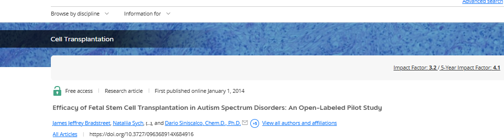 胎兒干細(xì)胞移植對自閉癥譜系障礙的療效：一項開放標(biāo)簽試點研究