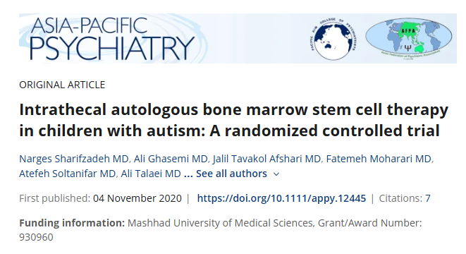 鞘內(nèi)自體骨髓干細胞治療自閉癥兒童：一項隨機對照試驗