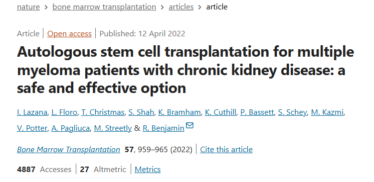 自體干細胞移植治療患有慢性腎病的多發性骨髓瘤患者：一種安全有效的選擇