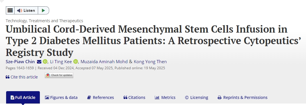 臍帶間充質干細胞輸注治療2型糖尿病患者:一項回顧性細胞學注冊研究 臍帶間充質干細胞輸注治療2型糖尿病患者:一項回顧性細胞學注冊研究