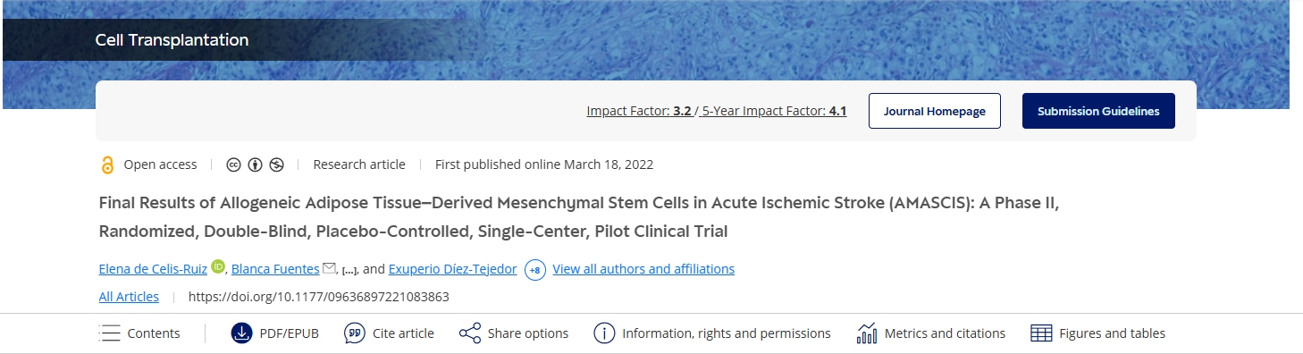 同種異體脂肪組織來源的間充質干細胞治療急性缺血性中風 (AMASCIS) 的最終結果：一項II期、隨機、雙盲、安慰劑對照、單中心、試點臨床試驗