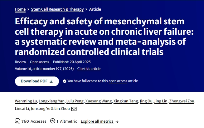 間充質(zhì)干細(xì)胞治療急性加慢性肝衰竭的療效和安全性：隨機(jī)對(duì)照臨床試驗(yàn)的系統(tǒng)評(píng)價(jià)和薈萃分析