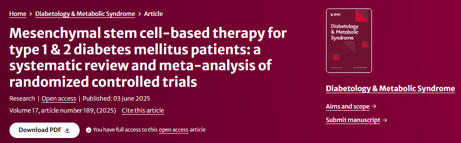 間充質(zhì)干細(xì)胞治療1型和2型糖尿病：隨機對照試驗的系統(tǒng)評價和薈萃分析