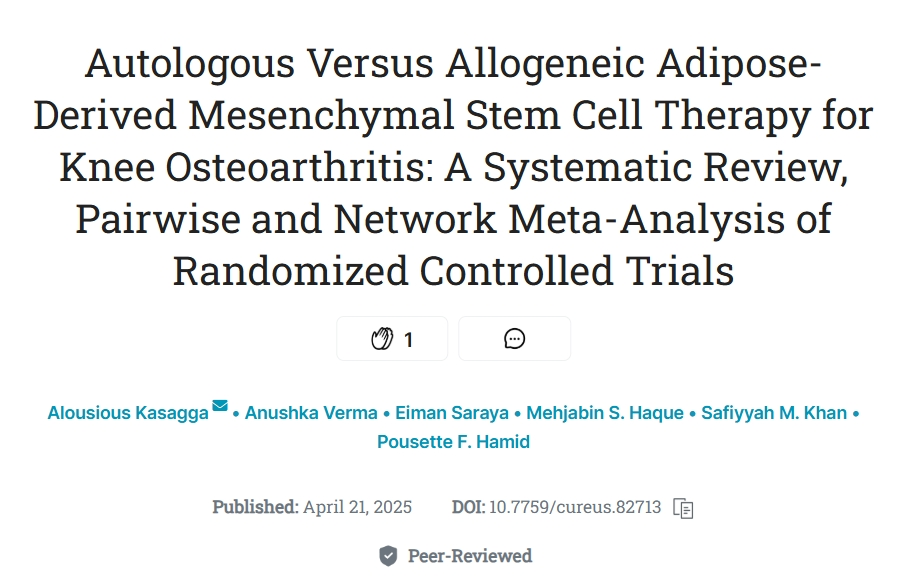 自體與同種異體脂肪間充質干細胞治療膝骨關節炎：隨機對照試驗的系統評價、成對和網絡薈萃分析
