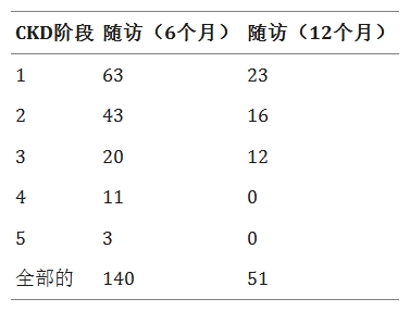 表4：不同階段糖尿病合并CKD患者數量