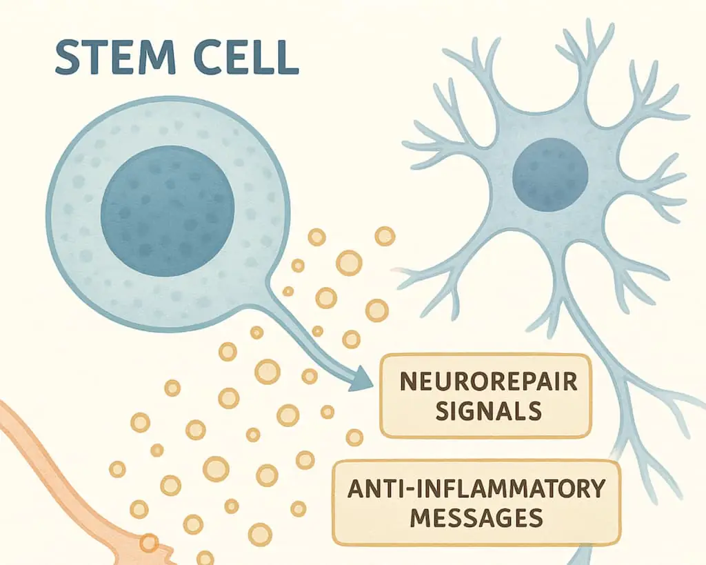 MSCs可能不會直接“修復”神經(jīng)，但通過影響周圍環(huán)境，它們可以幫助改善神經(jīng)代謝和功能。