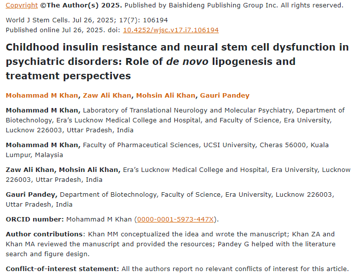 兒童胰島素抵抗和神經(jīng)干細(xì)胞功能障礙在精神疾病中的作用:從頭脂肪生成和治療前景 兒童胰島素抵抗和神經(jīng)干細(xì)胞功能障礙在精神疾病中的作用:從頭脂肪生成和治療前景