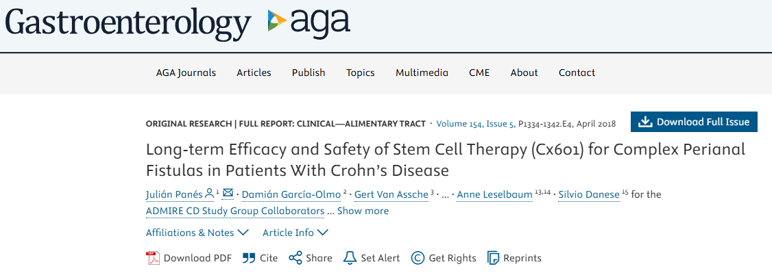 干細胞療法（Cx601）治療克羅恩病患者復(fù)雜性肛周瘺的長期療效和安全性