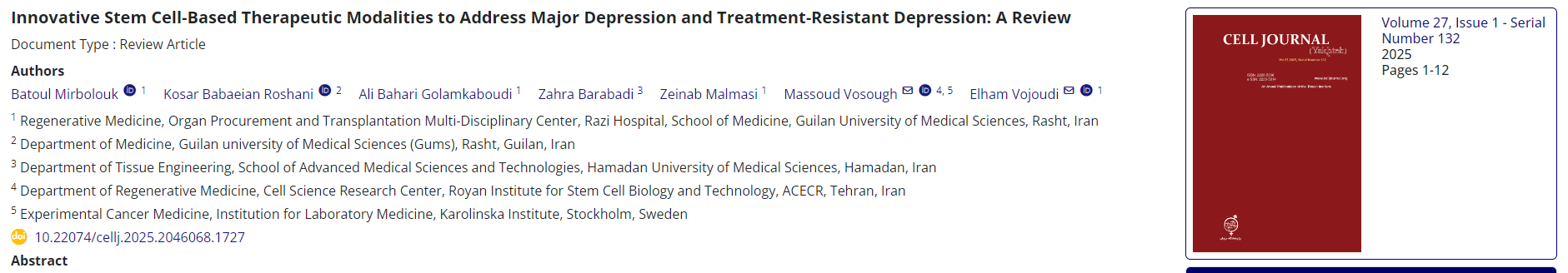 創(chuàng)新干細(xì)胞療法治療重度抑郁癥和難治性抑郁癥:綜述 創(chuàng)新干細(xì)胞療法治療重度抑郁癥和難治性抑郁癥:綜述